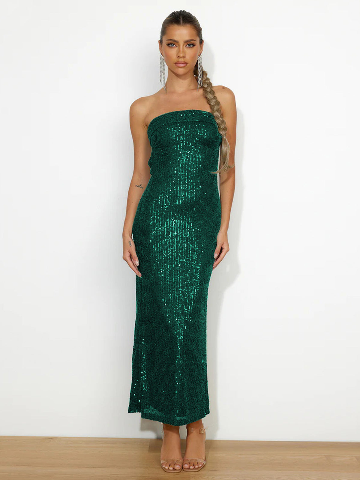 My Moment Sequin Strapless Maxi Dress - Emerald