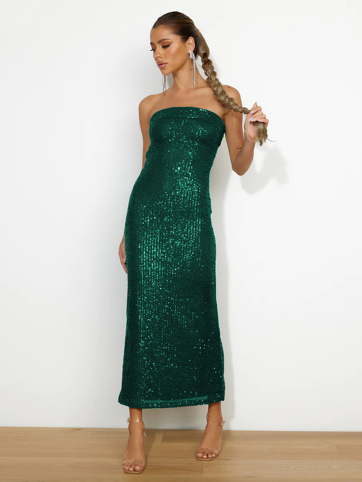 My Moment Sequin Strapless Maxi Dress - Emerald