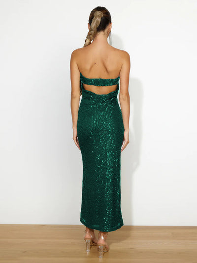 My Moment Sequin Strapless Maxi Dress - Emerald