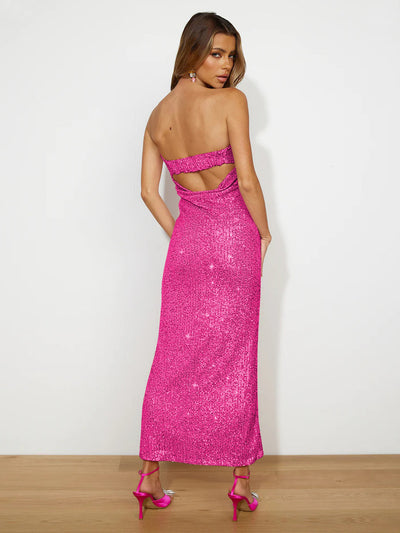 My Moment Sequin Strapless Maxi Dress - Fuchsia