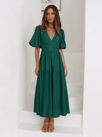 Kimona Smocked Short Sleeve Maxi Dress - Emerald