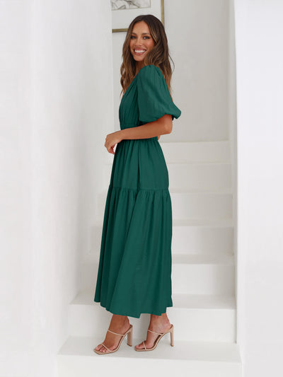 Kimona Smocked Short Sleeve Maxi Dress - Emerald