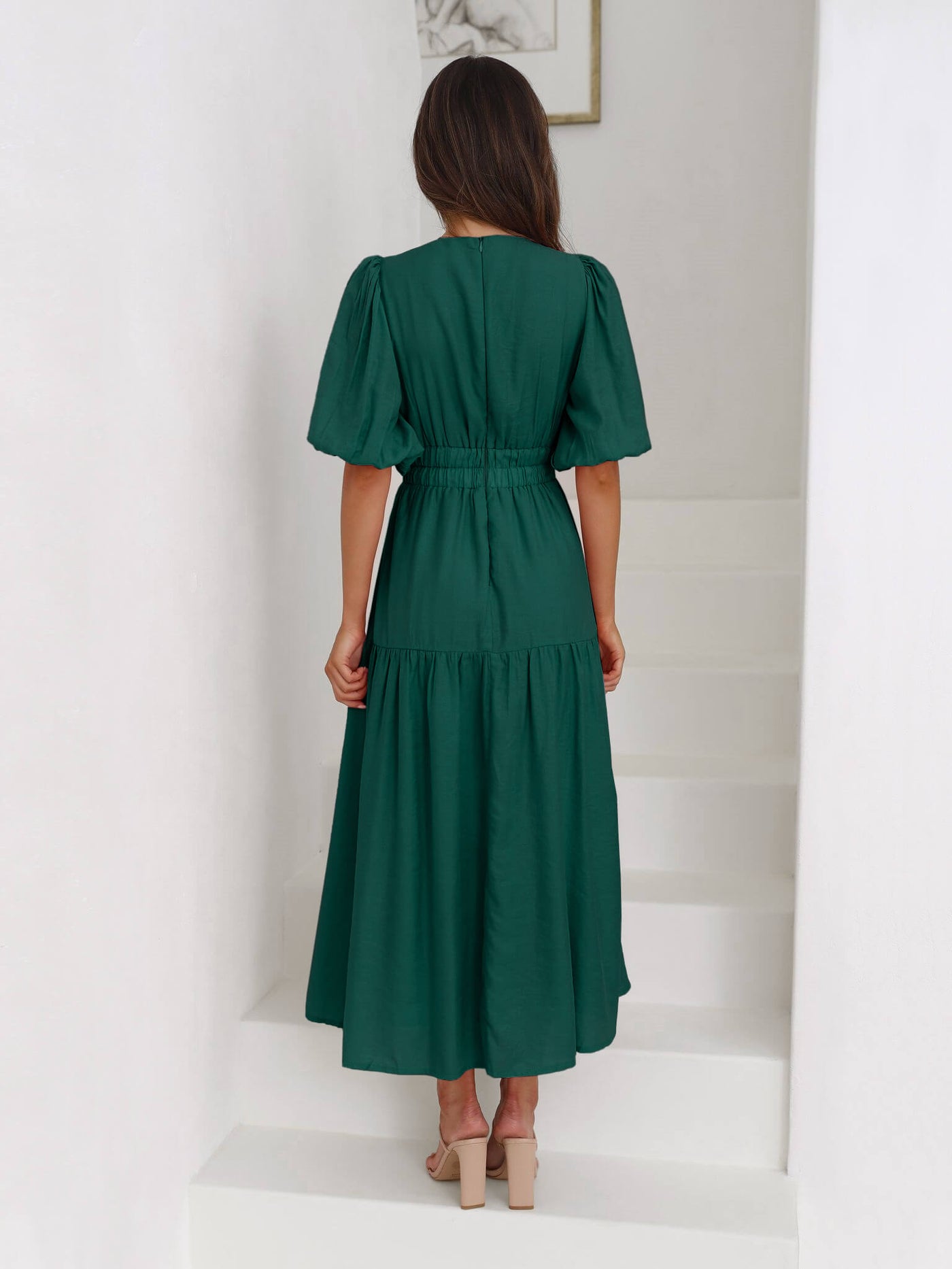 Kimona Smocked Short Sleeve Maxi Dress - Emerald