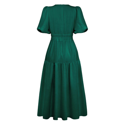 Kimona Smocked Short Sleeve Maxi Dress - Emerald