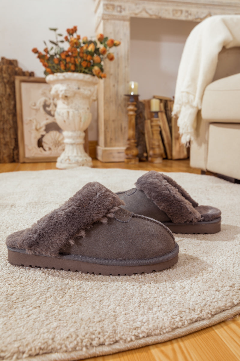 SMAIBULUN Ugg | WOOL LINED SUEDE SLIPPER - GREY