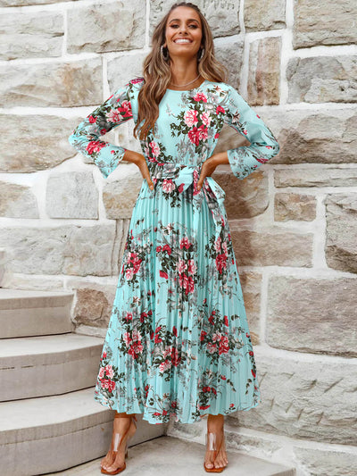 Garden Romance Floral Plisse Maxi Dress - blue