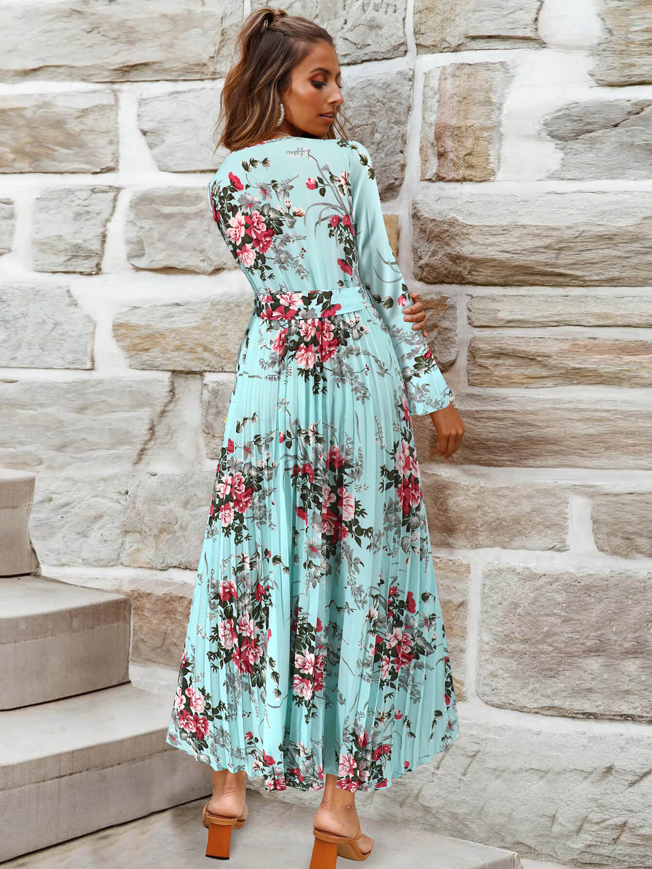 Garden Romance Floral Plisse Maxi Dress - blue