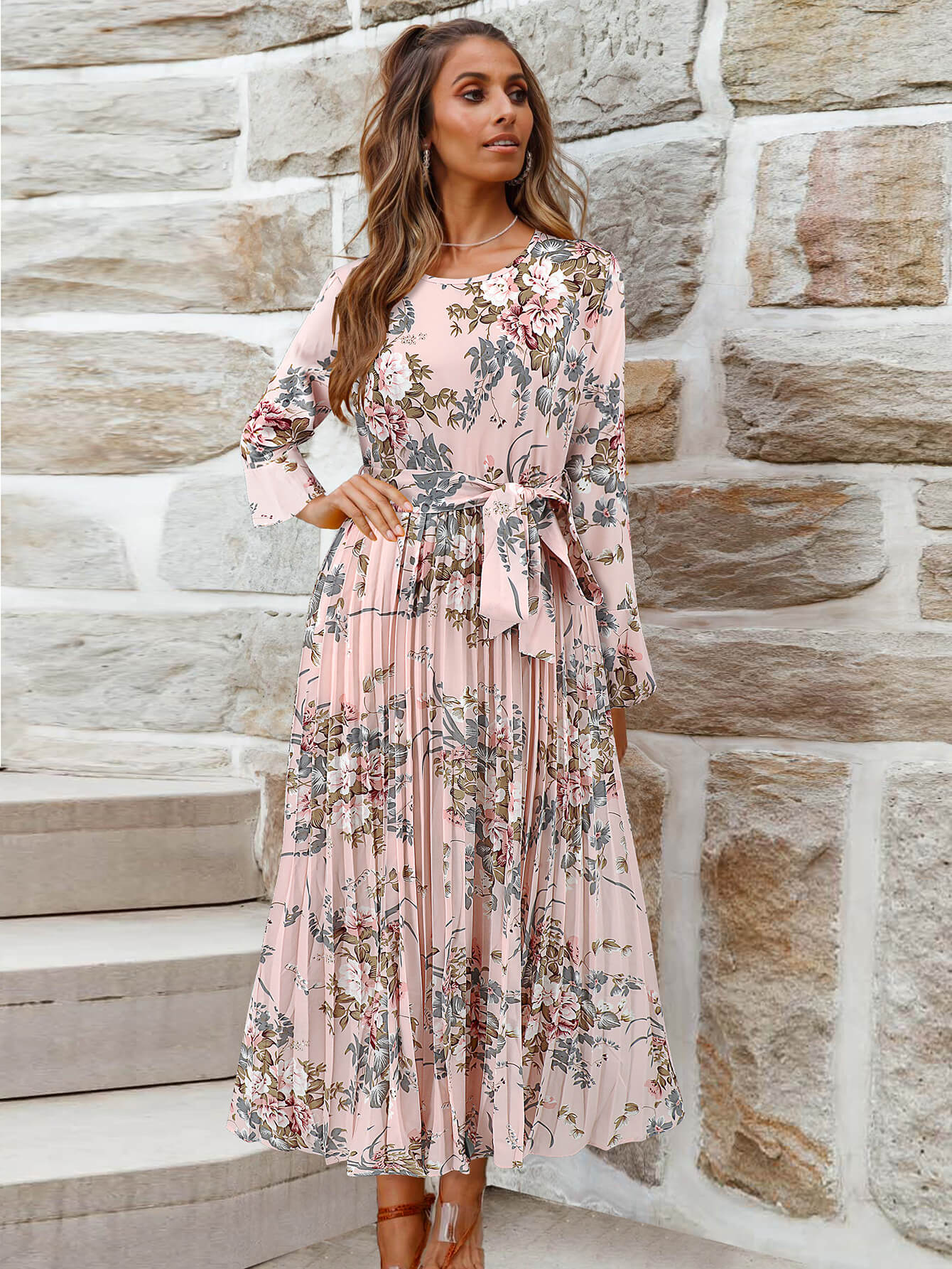 Garden Romance Floral Plisse Maxi Dress - pink