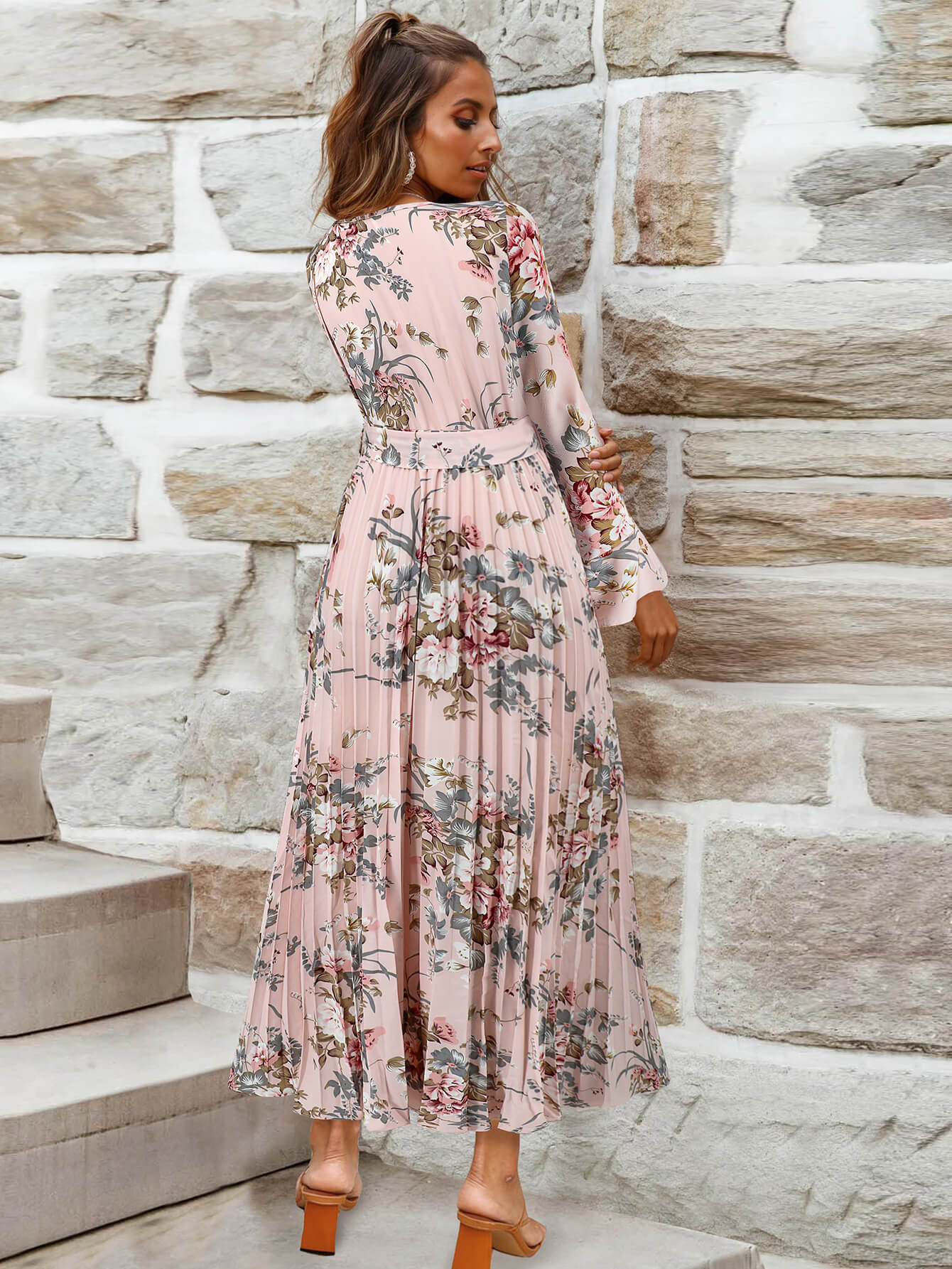 Garden Romance Floral Plisse Maxi Dress - pink