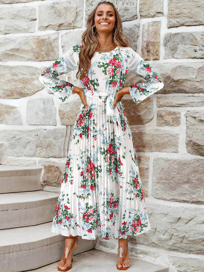 Garden Romance Floral Plisse Maxi Dress - white