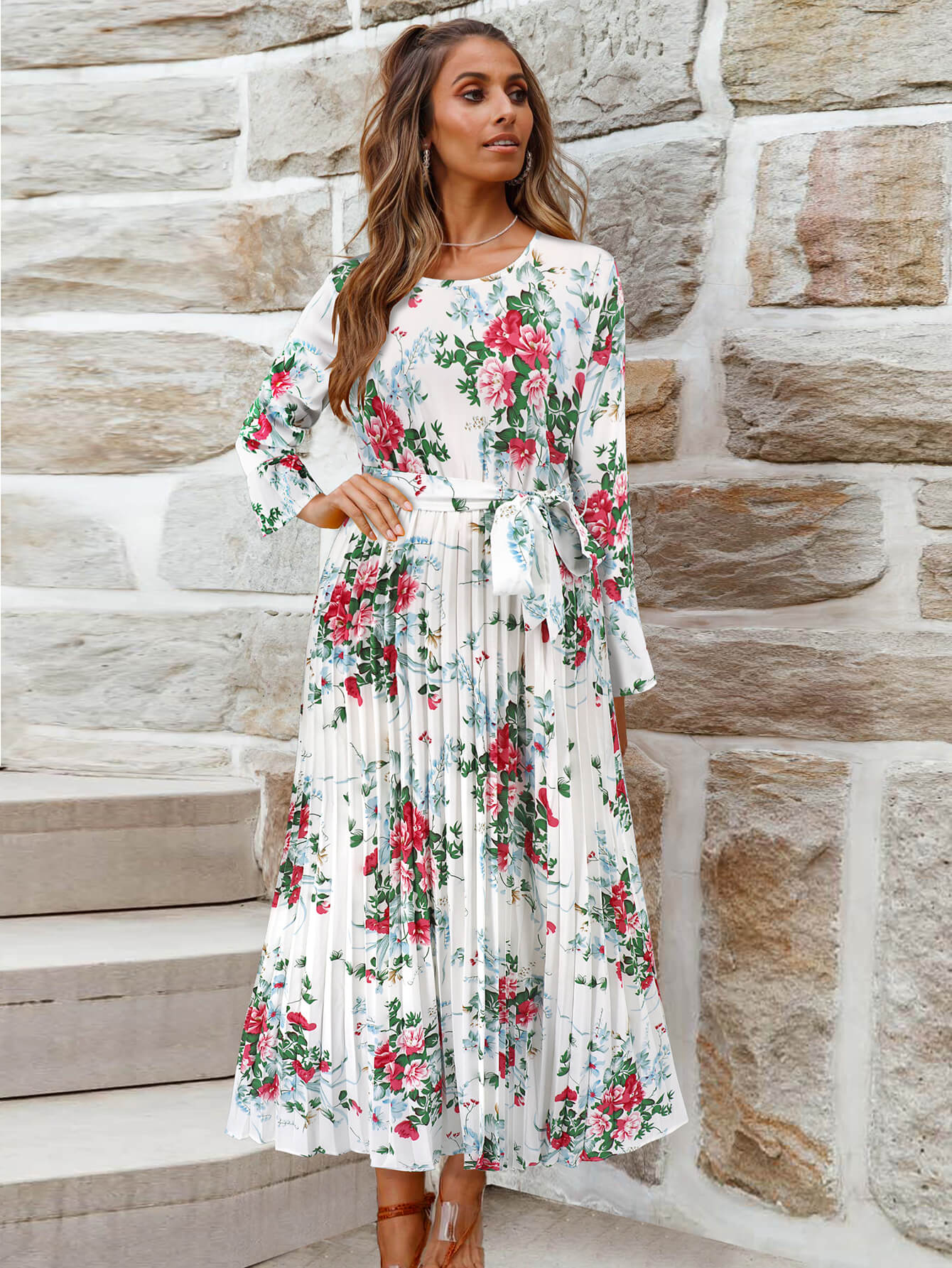 Garden Romance Floral Plisse Maxi Dress - white