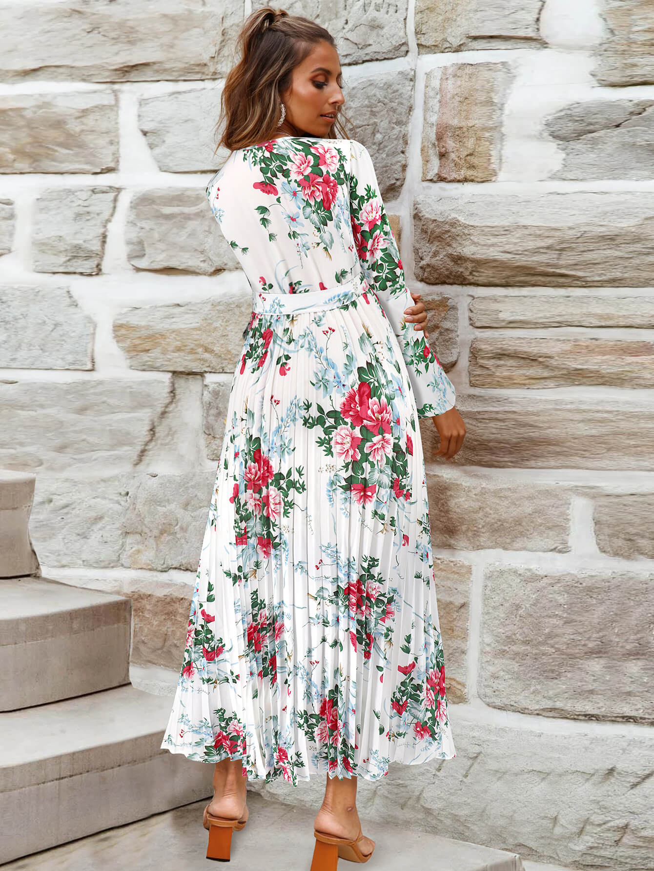 Garden Romance Floral Plisse Maxi Dress - white