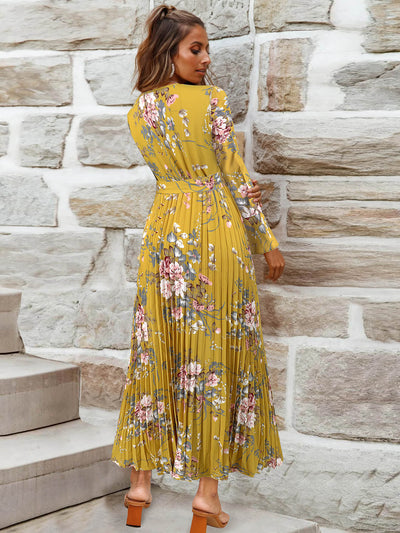 Garden Romance Floral Plisse Maxi Dress - yellow