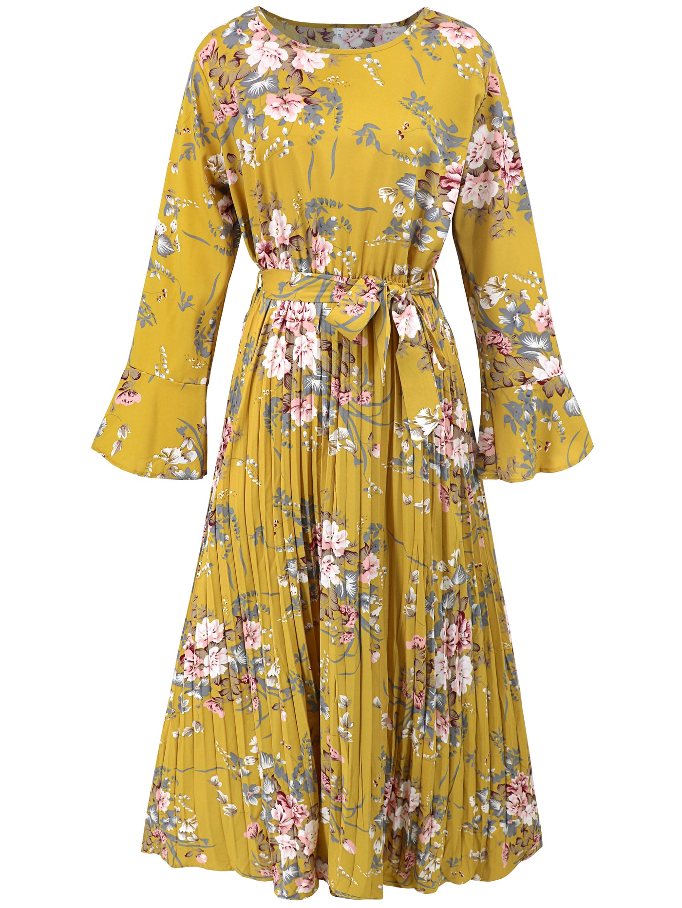 Garden Romance Floral Plisse Maxi Dress - yellow