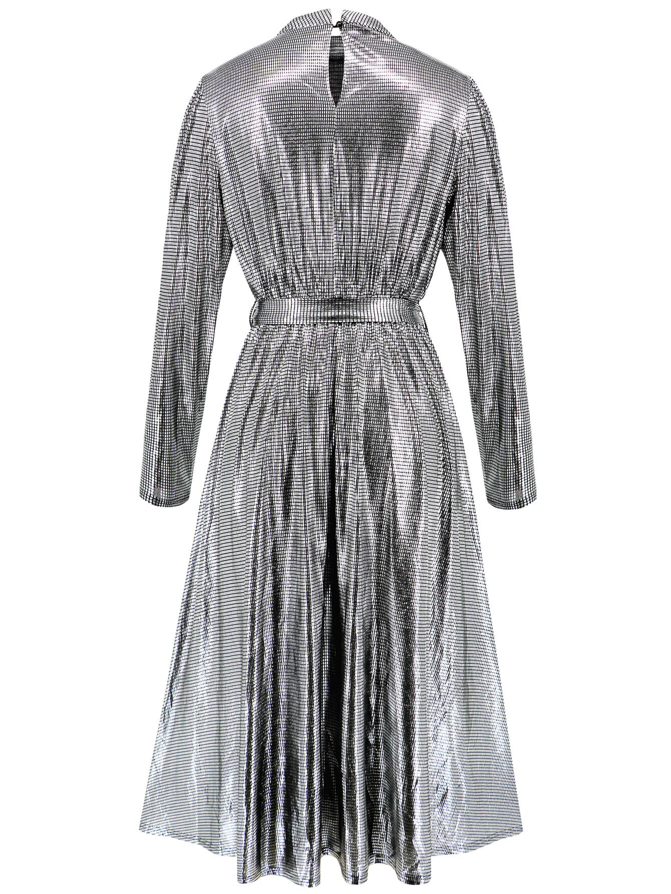 Madilyn Long Sleeve Glitter Midi Dress - silver