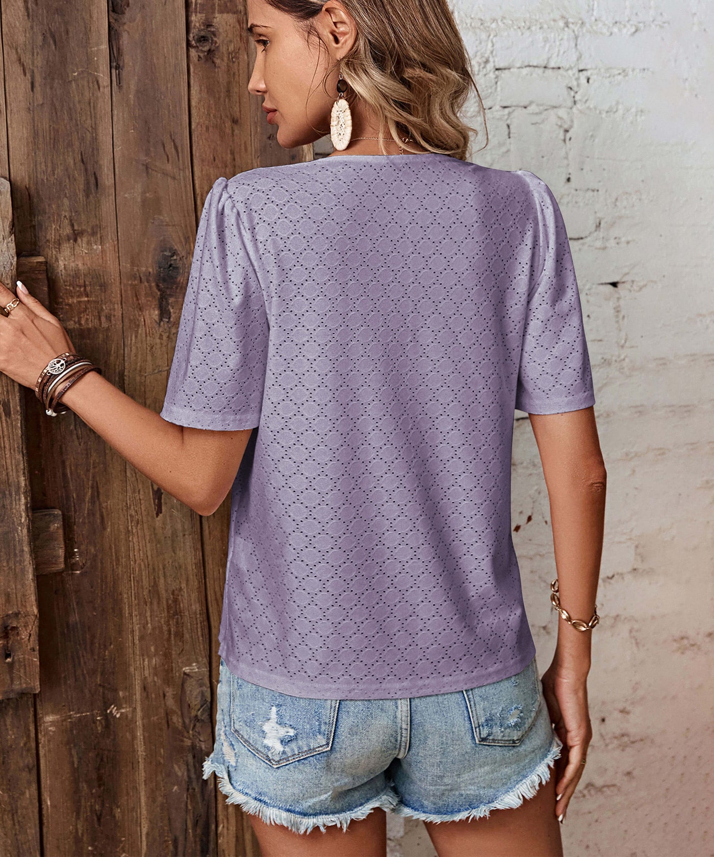 Nala Sheer Short Sleeve Top - Lavender