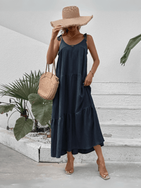 Shayna Flowy Tiered Maxi Dress - Navy, L / Navy Shayna Flowy Tiered Maxi Dress - Navy, L / Navy