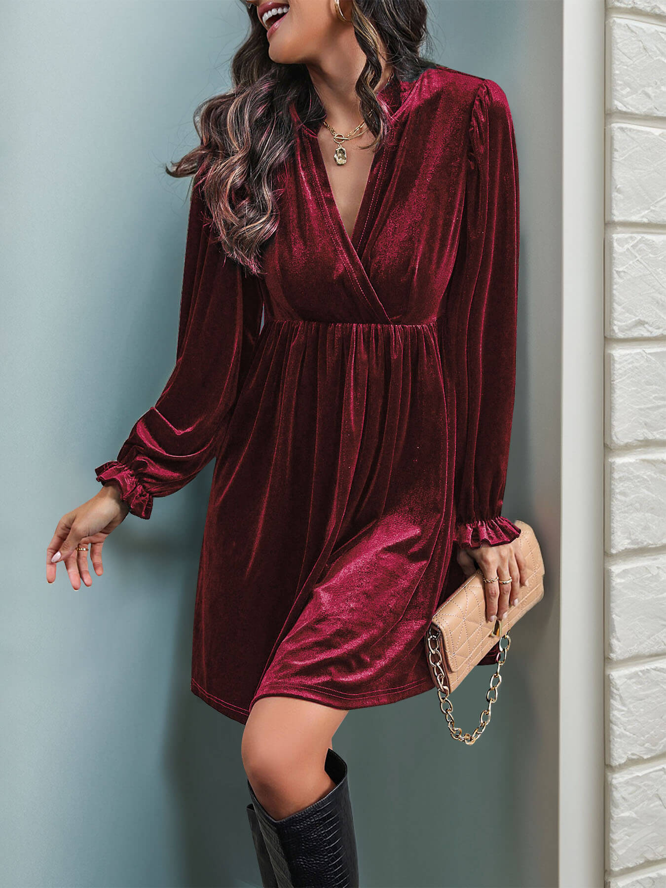 Dance All Night Velvet Mini Dress - Burgundy