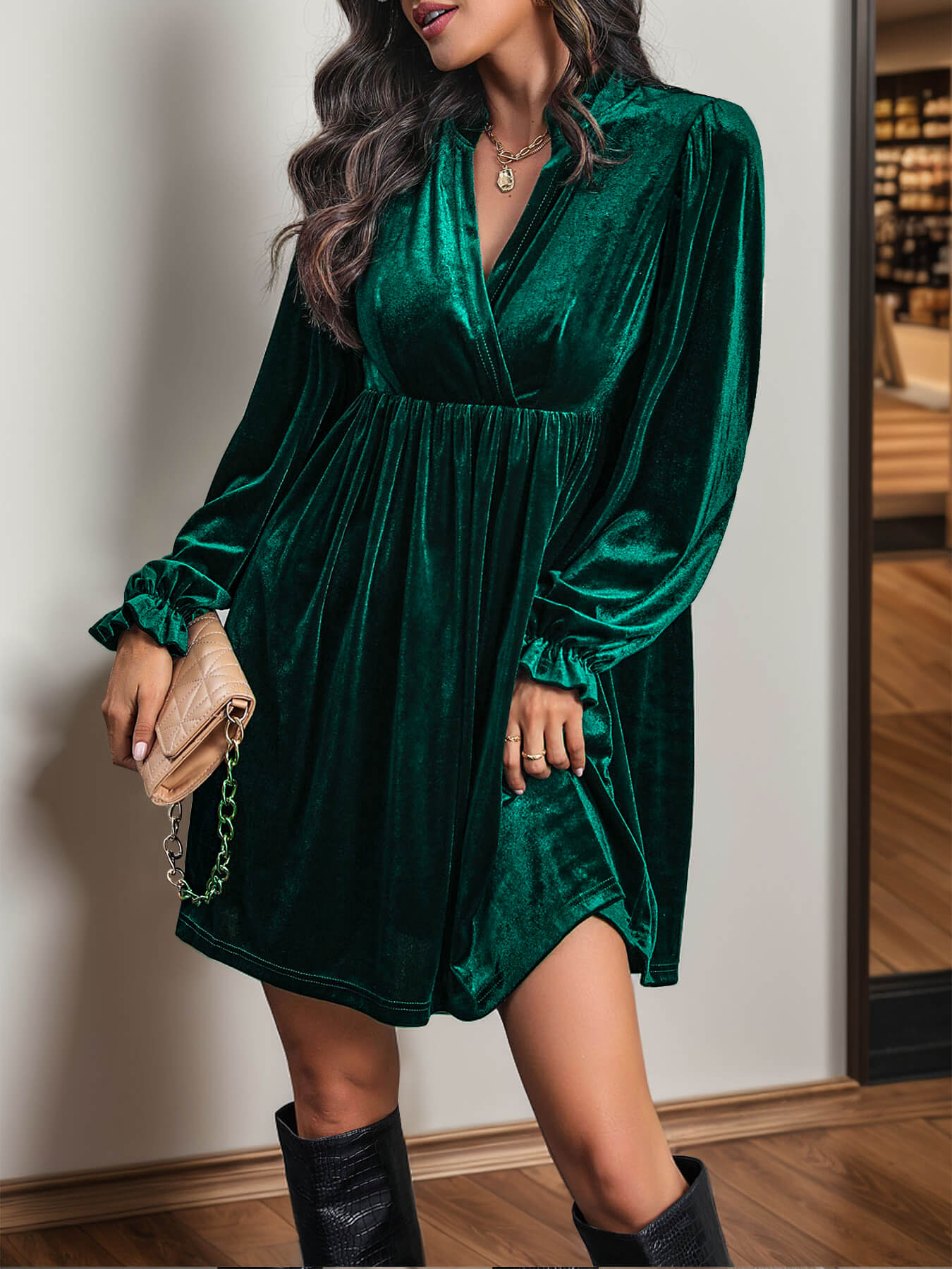 Dance All Night Velvet Mini Dress - Emerald