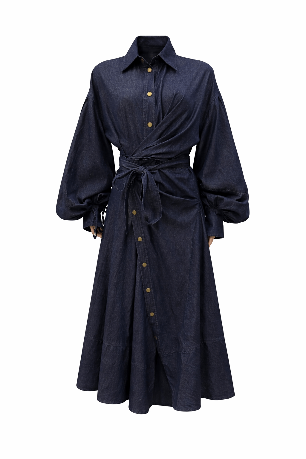 Luzie Waist Tie Denim Maxi Dress