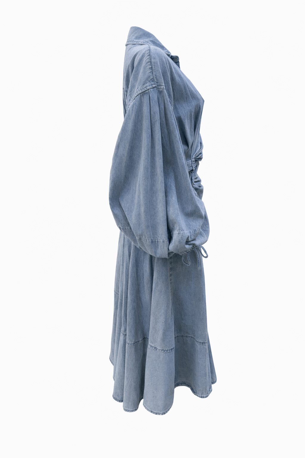light blue denim maxi dress Luzie Waist Tie Denim Maxi Dress