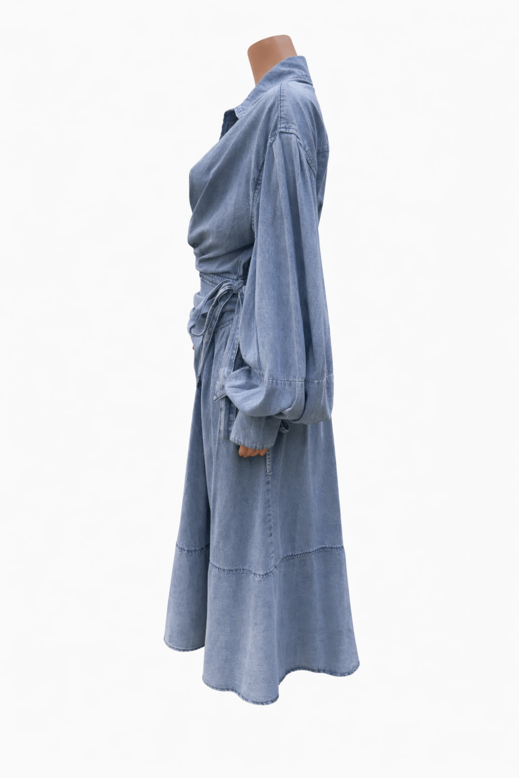denim dresses with sleeves Luzie Waist Tie Maxi Dress Blue denim Color:Rose Print Nightie Selena Gomez Embraced Old have with timeless style