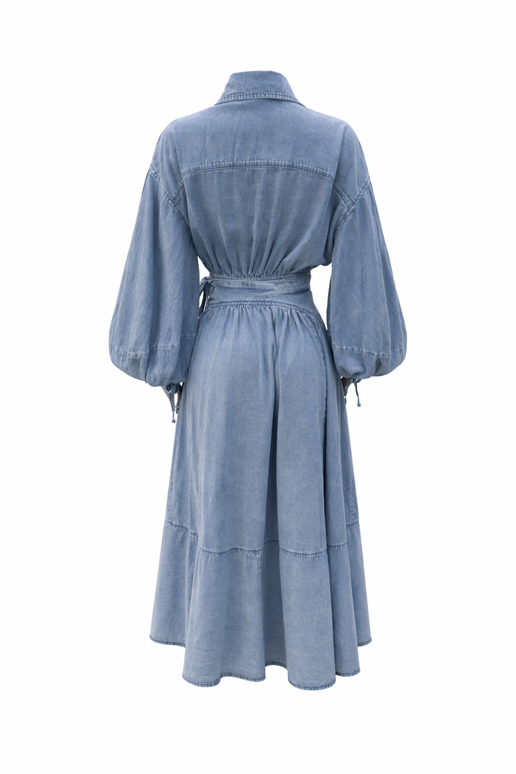 denim dress with sleeves Luzie Waist Tie Denim Maxi Dress