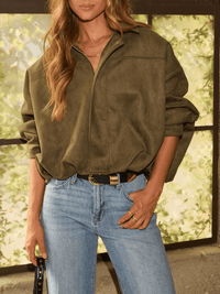Fall Mornings Suede Gather Hem Bomber Jacket - olive