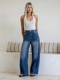Ring Ring Denim Barrel Jeans - blue
