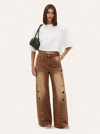 Ring Ring Denim Barrel Jeans - brown
