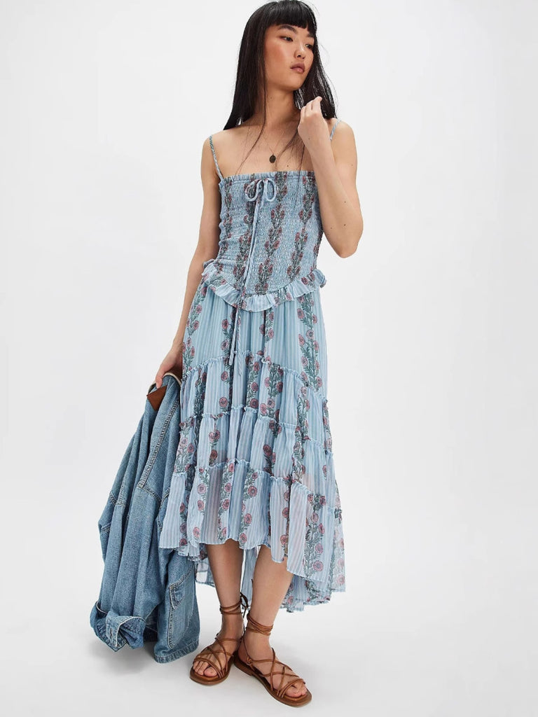 Simonah Floral Printed Tiered Midi Dress