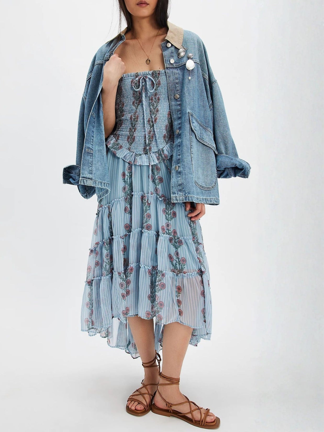 chinese dress ladies Simonah Floral Printed Tiered Midi Dress
