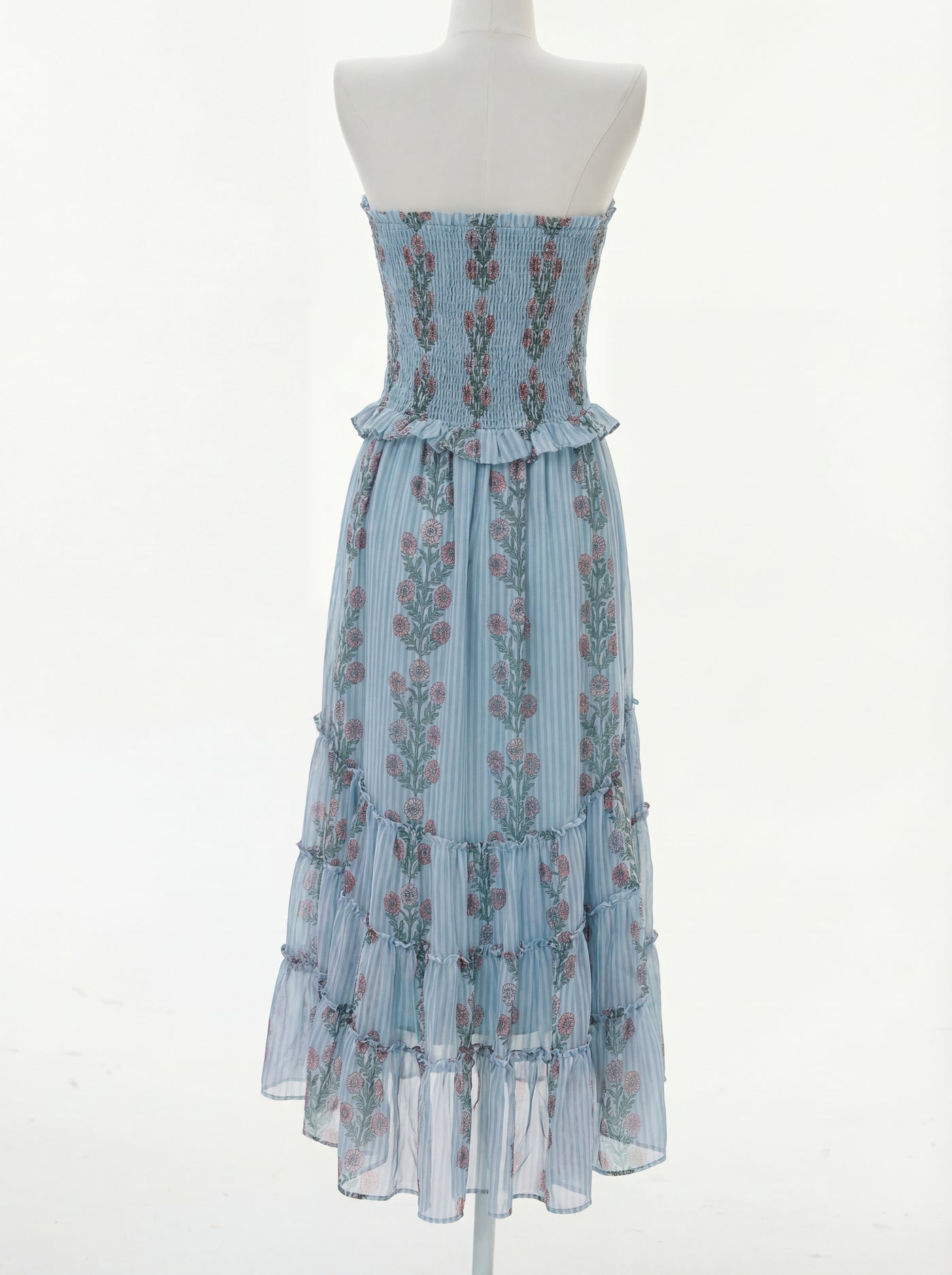 Simonah Floral Printed Tiered Midi Dress - blue SMAIBULUN Simonah Floral Printed Tiered Midi Dress - blue SMAIBULUN