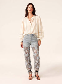 Fall In Linen Lace Trim Blouse
