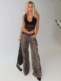 Moment In Y2K Zebra Print Flare Jeans