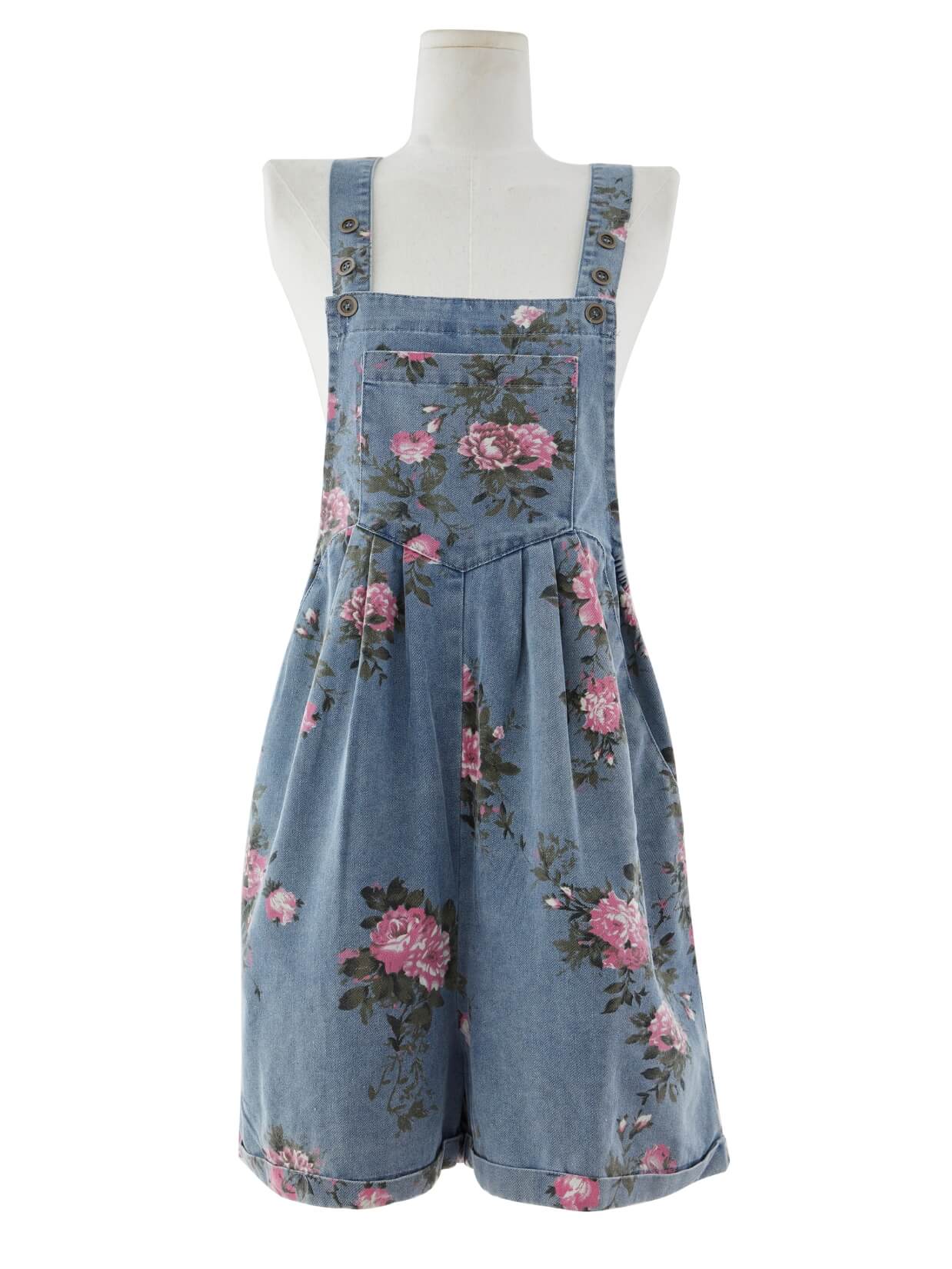 Rose Picking Denim Shorttall Romper