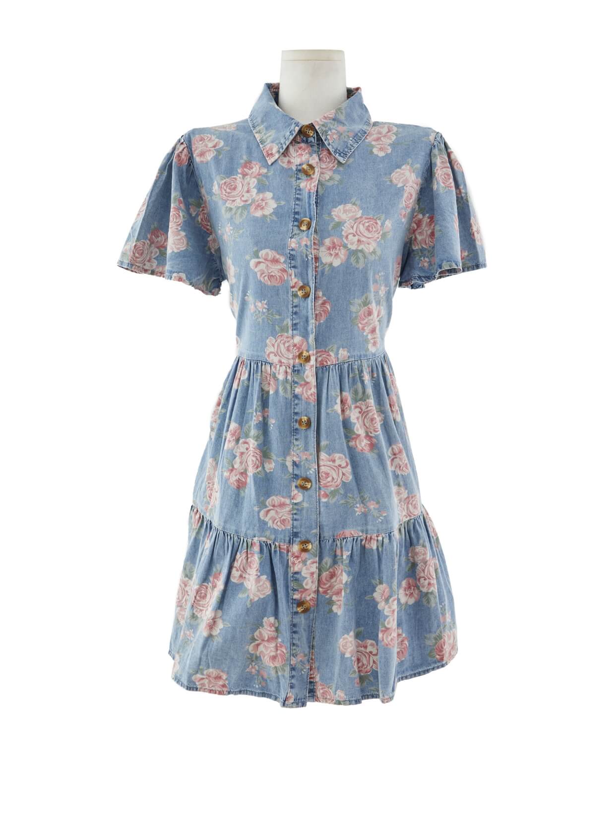 Fleur Fantasy Rose Denim Mini Dress - blue