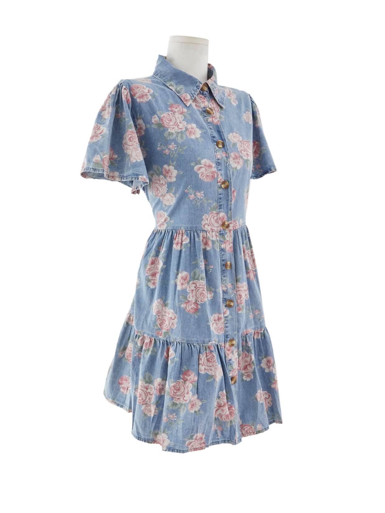 Fleur Fantasy Rose Denim Mini Dress - blue