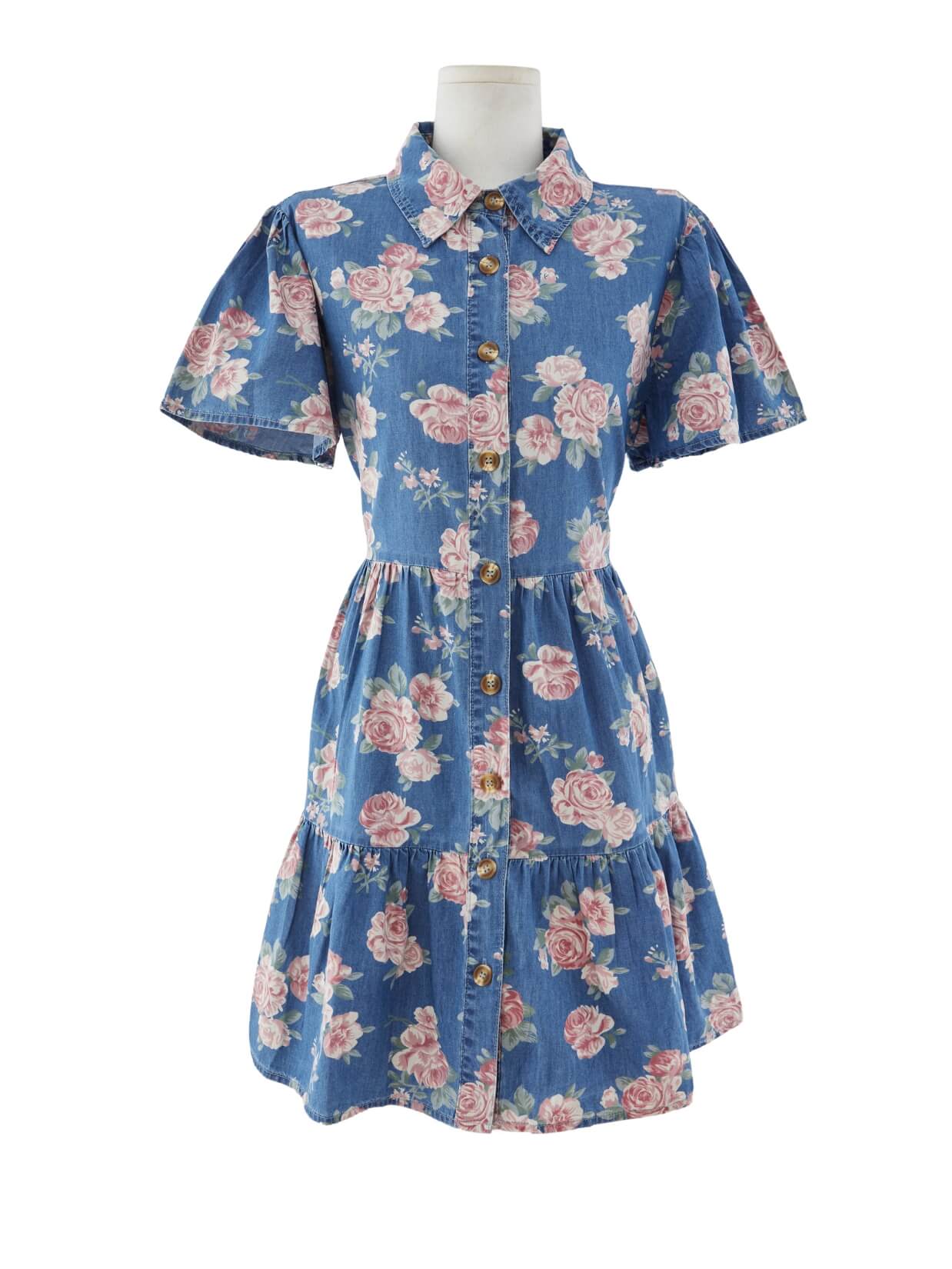 Fleur Fantasy Rose Denim Mini Dress - denim