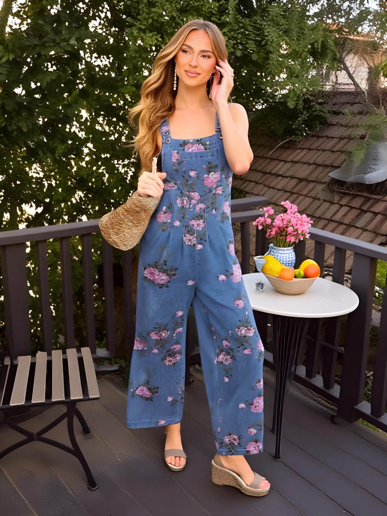 Sophia Rose Denim Wide Leg Overalls