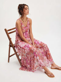 Soleil Printed Chiffon Maxi Dress - purple