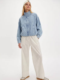 Steady Ready Funnel Neck Bomber Denim Jacket