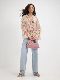 Spring Floral Bliss Chiffon Ruffle Blouse