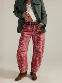 Your Luck Day Mid Rise Barrel Jeans - red