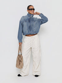 Timeless Cool Funnel Neck Bomber Denim Jacket