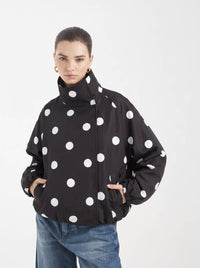 Ellie Funnel Neck Polka Dot Jacket - black