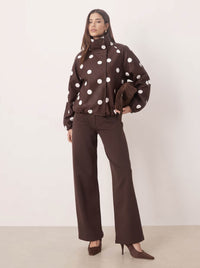 Ellie Funnel Neck Polka Dot Jacket - brown