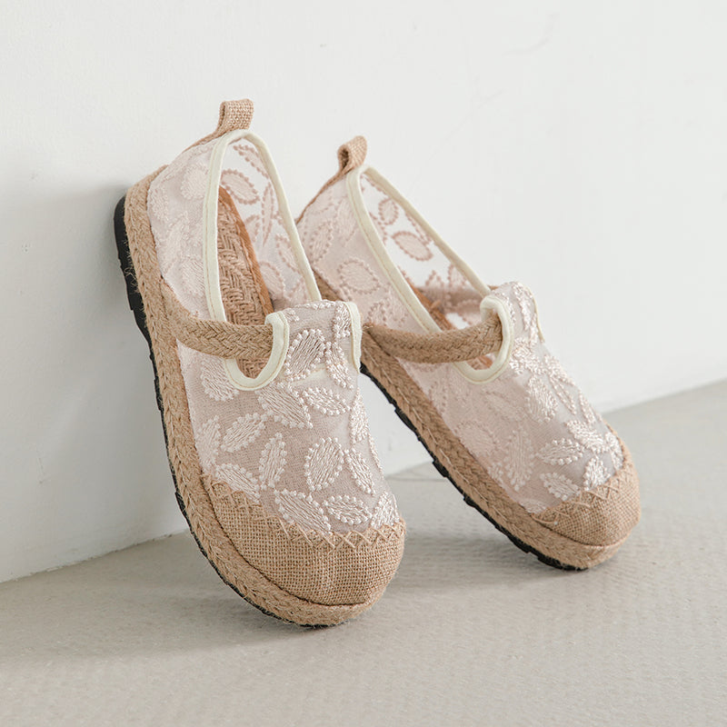 Cactus Rose | Marney Embroidered linen Mesh Espadrilles