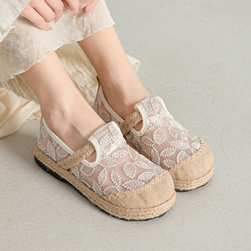 Cactus Rose | Marney Embroidered linen Mesh Espadrilles