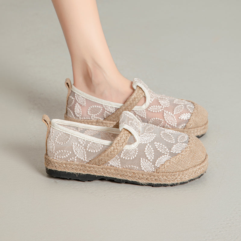 Cactus Rose | Marney Embroidered linen Mesh Espadrilles